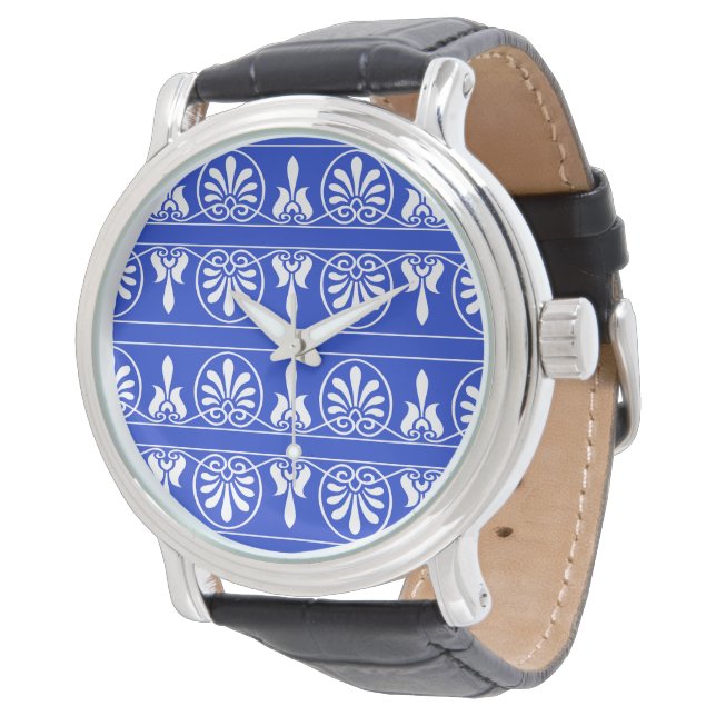 Reloj De Pulsera Patrón Mediterráneo Árabe Griego Azul (Angular)