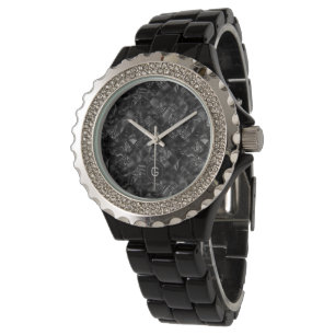 Reloj De Pulsera Patrón moderno monogramado negro falso Purpurina