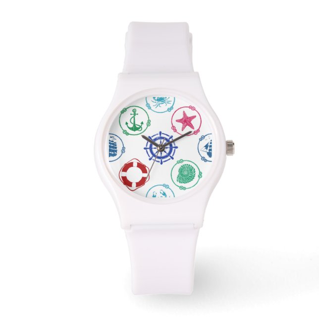 Reloj De Pulsera Patrón náutico colorido (Anverso)