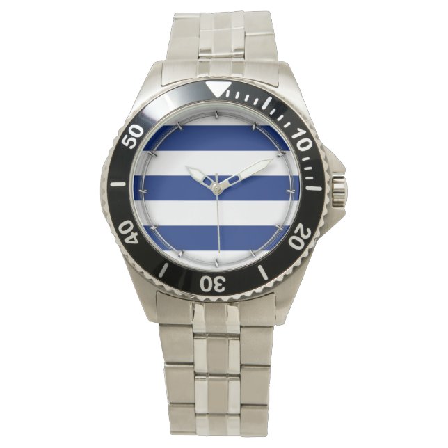 Reloj De Pulsera Patrón náutico de franjas de la marina (Anverso)