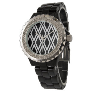 Reloj De Pulsera Patrón negrita de diamante negro y blanco