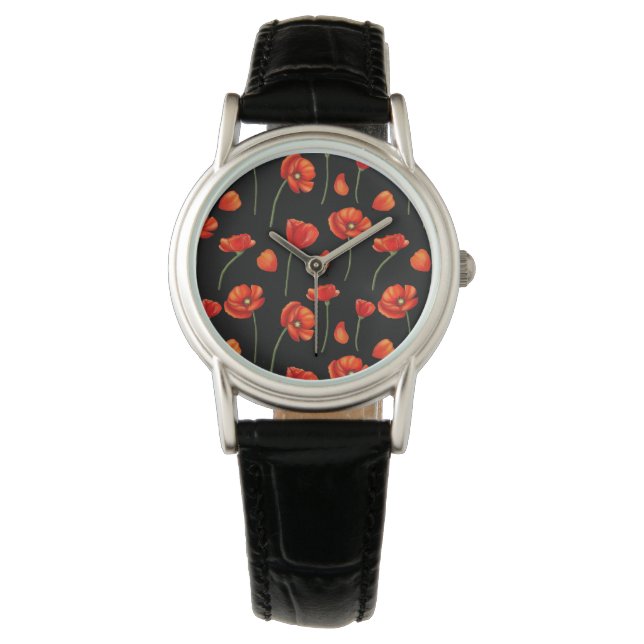 Reloj De Pulsera patrón negro de adormidera (Anverso)