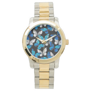 Reloj De Pulsera Patrón oscuro sin foco con mariposas azules morfo