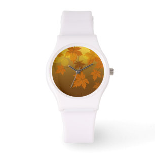 Reloj De Pulsera Patrón otoñal con hojas de arce en caída y bokeh