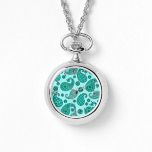 Reloj De Pulsera Patrón Paisley, Aqua y Turquesa