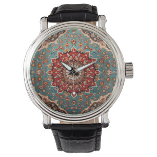 Reloj De Pulsera Patrón persa oriental azul crema rojo