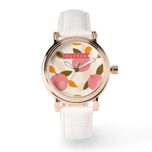Reloj De Pulsera Patrón Personalizado de Melocotón Lindo Verano Ret