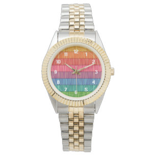 Reloj De Pulsera Patrón rayado brillante arcoiris