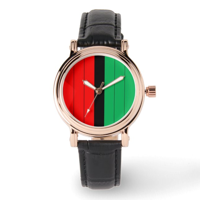 Reloj De Pulsera Patrón rayado Kwanzaa Red Black Green Kinara (Anverso)