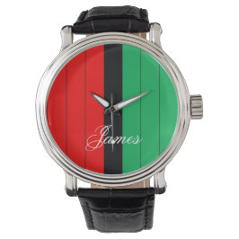 Reloj De Pulsera Patrón rayado Kwanzaa Red Black Green Kinara