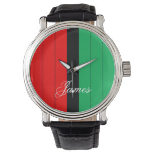 Reloj De Pulsera Patrón rayado Kwanzaa Red Black Green Kinara