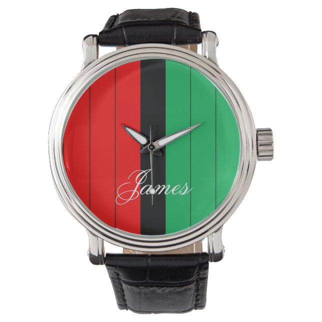 Reloj De Pulsera Patrón rayado Kwanzaa Red Black Green Kinara (Anverso)