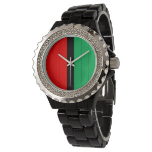 Reloj De Pulsera Patrón rayado Kwanzaa Red Black Green Kinara
