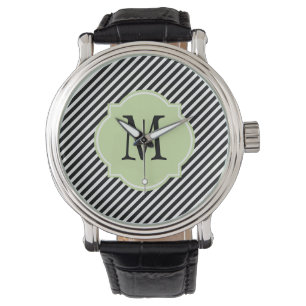 Reloj De Pulsera Patrón rayado negro y blanco