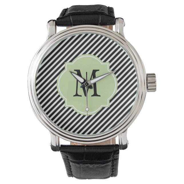 Reloj De Pulsera Patrón rayado negro y blanco (Anverso)