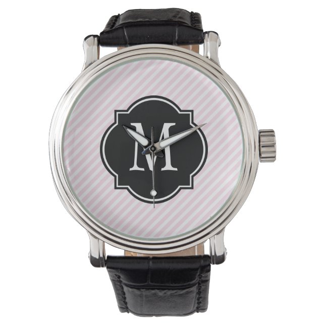 Reloj De Pulsera Patrón rayado rosa y blanco (Anverso)