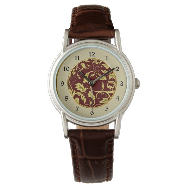 Reloj De Pulsera Patrón rojo de brocado dorado (Anverso)