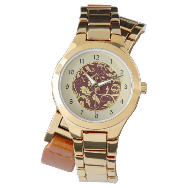 Reloj De Pulsera Patrón rojo de brocado dorado (Anverso)