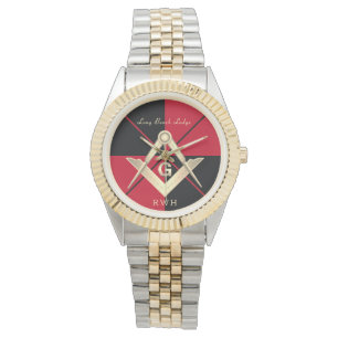Reloj De Pulsera Patrón rojo Monograma Masonic Lodge Watch