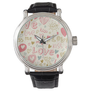 Reloj De Pulsera Patrón romántico con corazón y labios