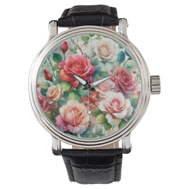 Reloj De Pulsera Patrón Rosa caprichoso (Anverso)