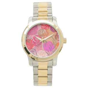 Reloj De Pulsera Patrón rosa con flores y plantas