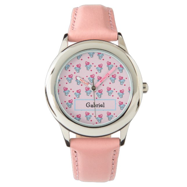 Reloj De Pulsera Patrón rosa de elefante corto (Anverso)