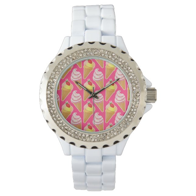 Reloj De Pulsera Patrón rosa de Kawaii con helado de fresa (Anverso)