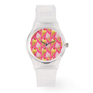 Reloj De Pulsera Patrón rosa de Kawaii con helado de fresa