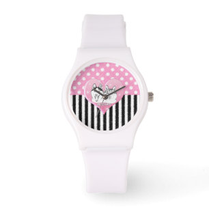 Reloj De Pulsera Patrón rosa de los Huskies