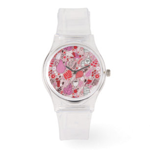 Reloj De Pulsera Patrón sabroso con aves y flores