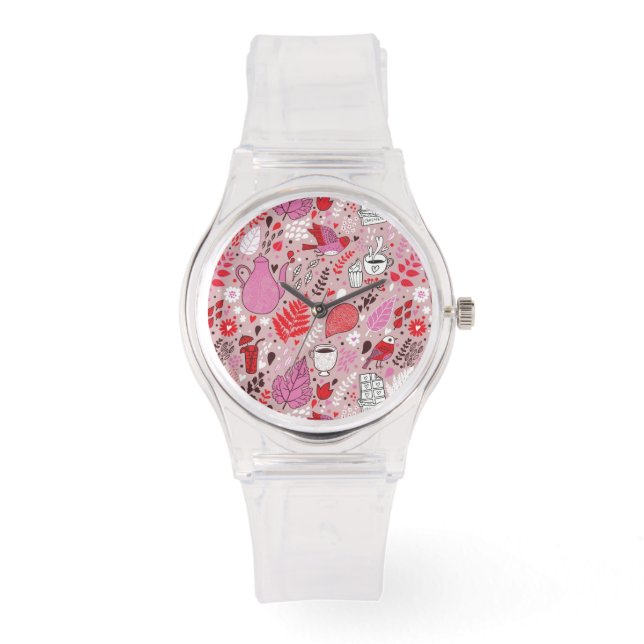 Reloj De Pulsera Patrón sabroso con aves y flores (Anverso)