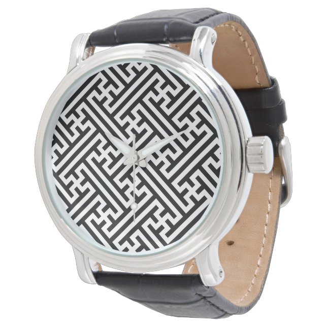 Reloj De Pulsera Patrón Sayagata, japonés, negro y blanco (Angular)