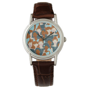 Reloj De Pulsera Patrón sin fisuras con chicas negros y chicas blan