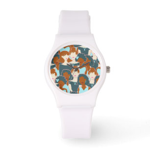 Reloj De Pulsera Patrón sin fisuras con chicas negros y chicas blan