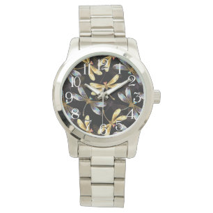 Reloj De Pulsera Patrón sin foco con Dragonflies dorados