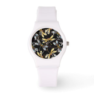 Reloj De Pulsera Patrón sin foco con Dragonflies dorados