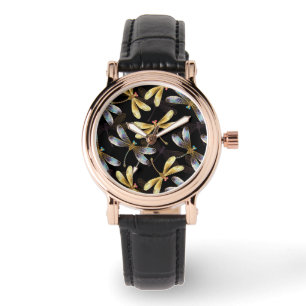 Reloj De Pulsera Patrón sin foco con Dragonflies dorados