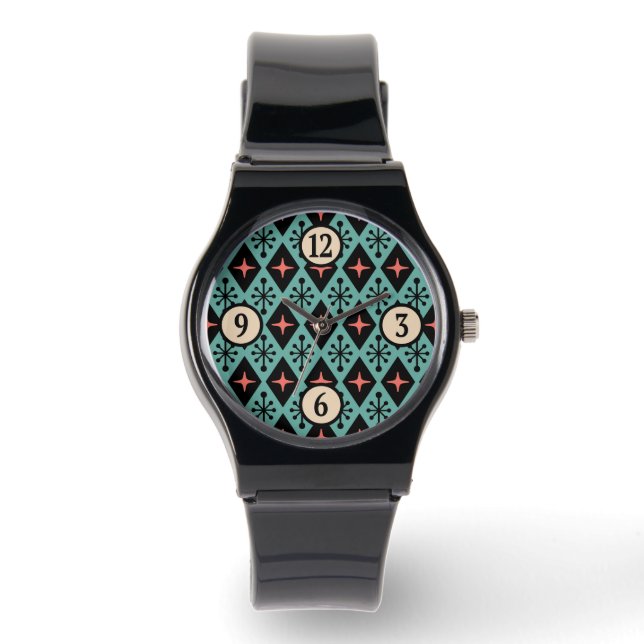 Reloj De Pulsera Patrón Starburst Moderno De Mediados Del Siglo (Anverso)