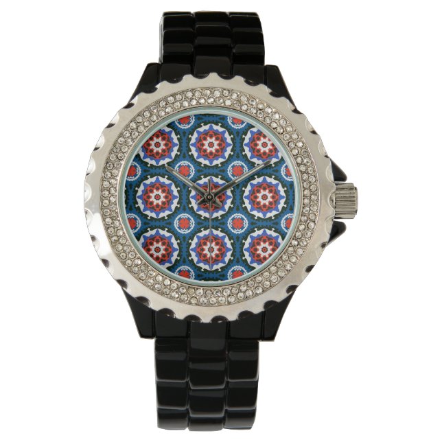 Reloj De Pulsera Patrón Suzani Con Ornamento Negrita (Anverso)