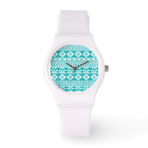 Reloj De Pulsera Patrón tribal azteca grunge verde azulado