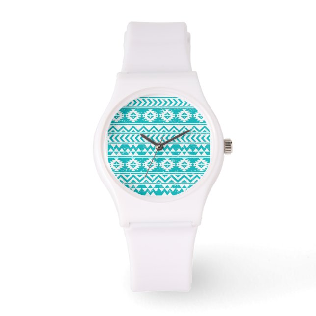 Reloj De Pulsera Patrón tribal azteca grunge verde azulado (Anverso)
