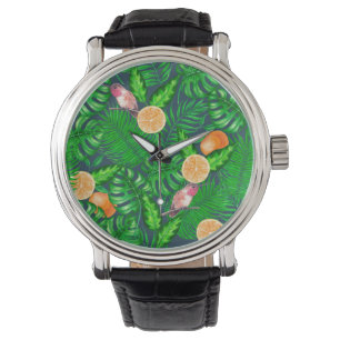 Reloj De Pulsera Patrón tropical, colibríes