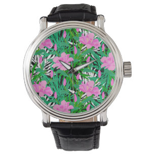 Reloj De Pulsera Patrón tropical con flores de jungla