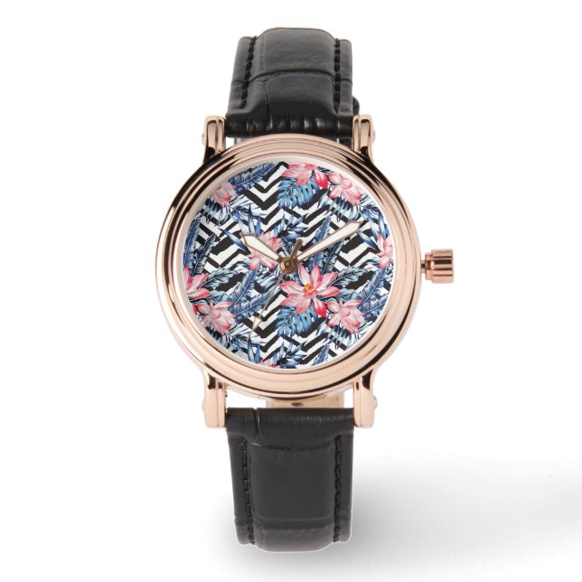 Reloj De Pulsera Patrón tropical de flor de Lotus (Anverso)