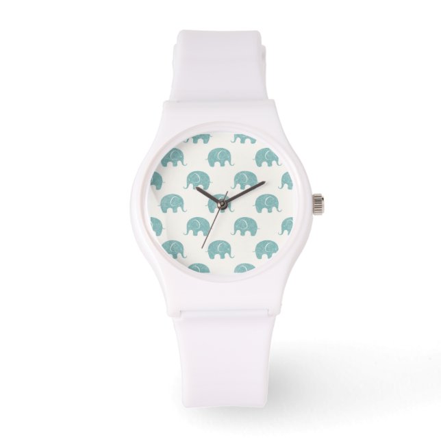 Reloj De Pulsera Patrón verde azulado de elefante cúbico (Anverso)