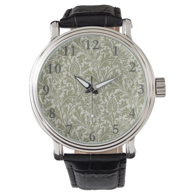 Reloj De Pulsera Patrón verde William Morris Thistle Sage (Anverso)