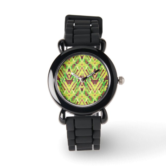Reloj De Pulsera Patrón verde y marrón (Anverso)