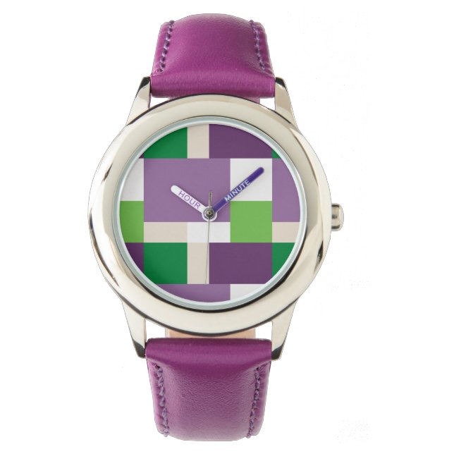 Reloj De Pulsera patrón verde y púrpura (Anverso)