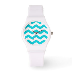 Reloj De Pulsera Patrón Zag de Zig blanco y Aqua